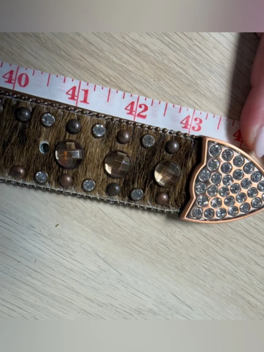 Nocona Size L Western Rodeo Rhinestone Jewel Embellished‎ Calf Hair Leather Belt